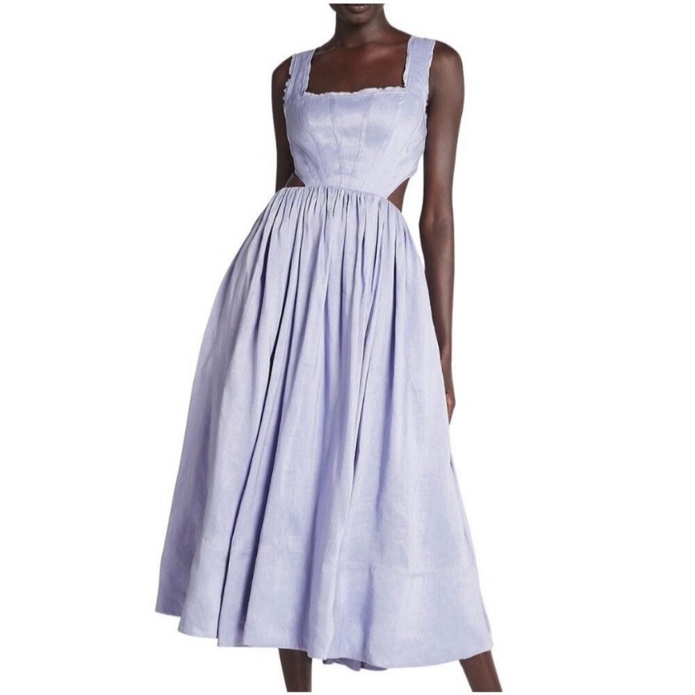 Aje Virginie Cut Out Square Neck Midi Dress in Cool Lavender